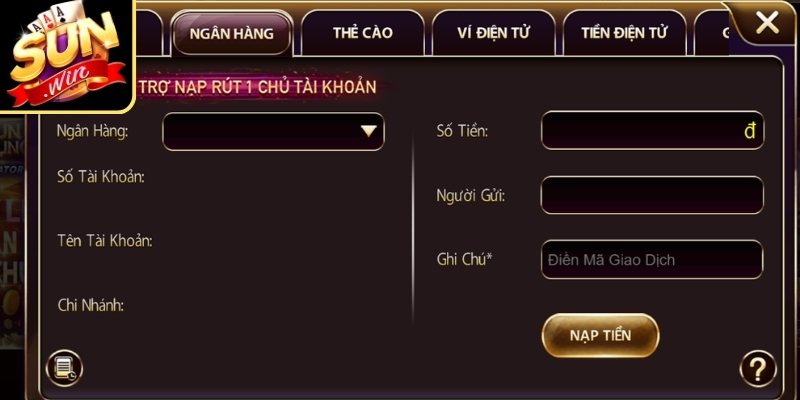 Gửi tiền vào tài khoản Sunwin